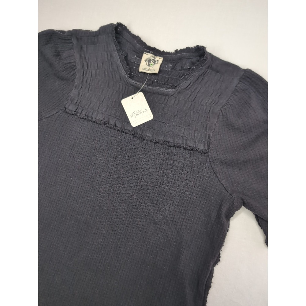 Free People Women's Large Black Top Care Red Delicious Shirt Bohemian Whimsigoth